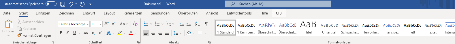 Ribbon Ansicht in Word mit dem CIB-Reiter