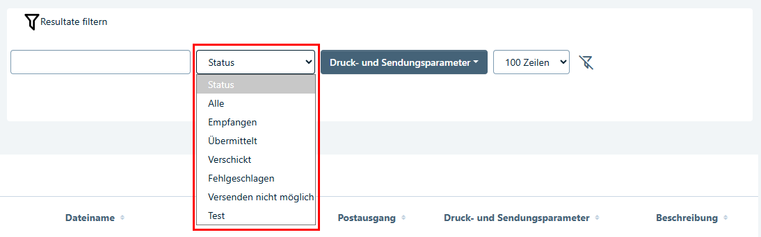 Resultate filtern nach Status