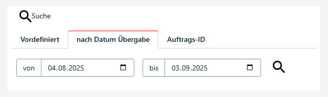Suchfenster nach Übergabedatum