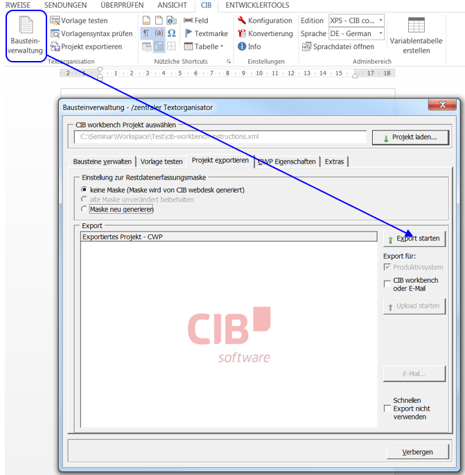 CIB workbench: Projekt exportieren